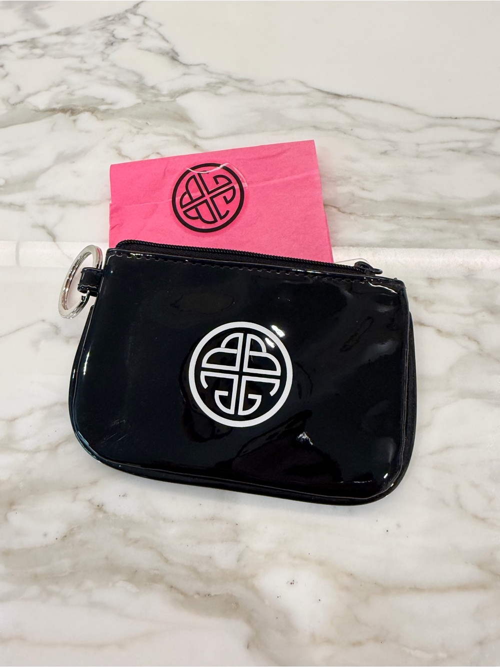 Black Patent Budhagirl Coin Pouch with White Circle Logo